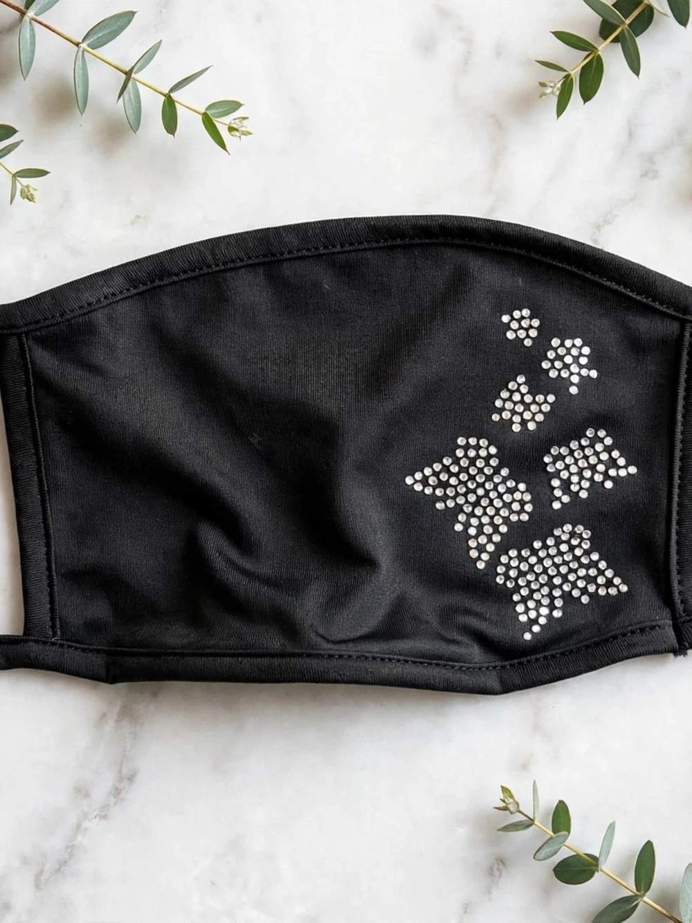 Black Women's Face Mask with Rhinestone Accent